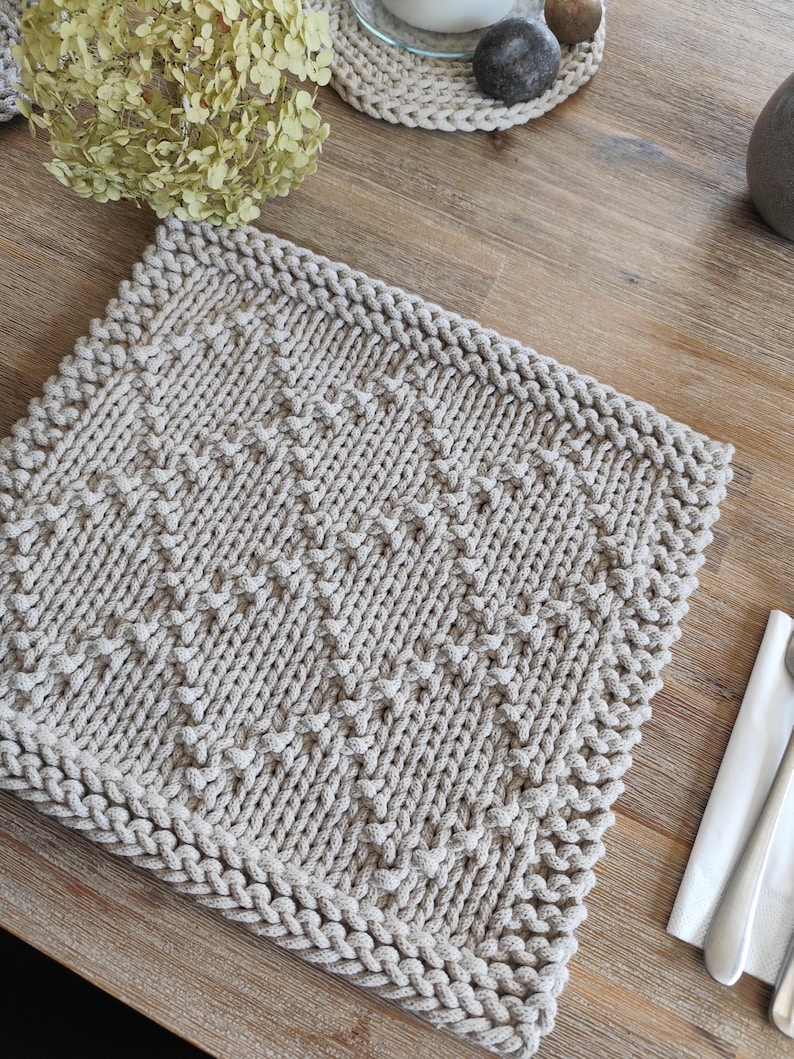 Rectangle Knitted Placemat Pattern: Easter Spring Table Decor - Easy Beginner Cotton Table Mat (PDF Download) image 7