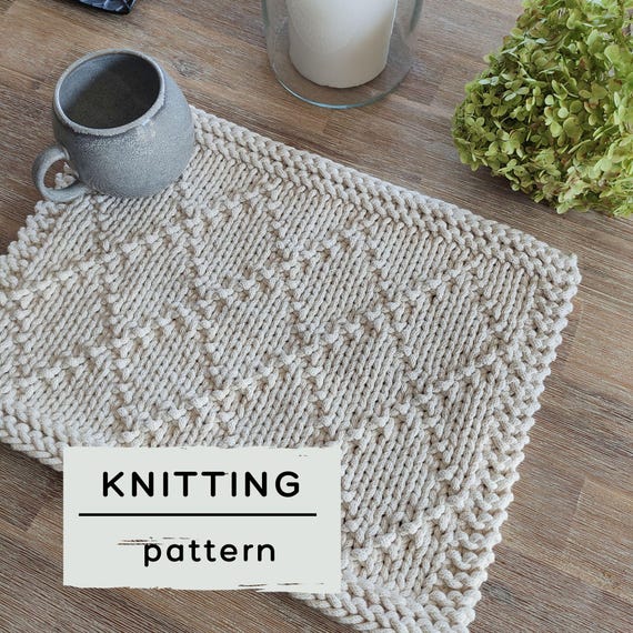 Rectangle Knitted Placemat Pattern: Easter Spring Table Decor - Easy Beginner Cotton Table Mat (PDF Download)