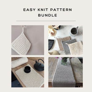 Modelli per lavori a maglia in stile rustico per la cucina: set composto da runner da tavola, tovaglietta e presina - Decorazioni per la casa in cotone facili per principianti (download PDF)
