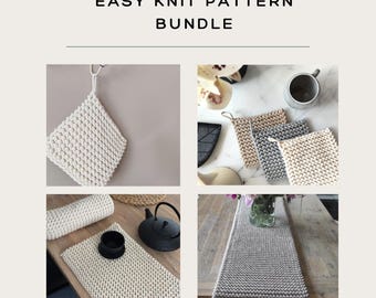 Farmhouse Kitchen Knitting Patterns: Table Runner, Placemat, Potholder Set - Easy Beginner Cotton Home Decor (PDF Download)