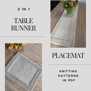 Puede incluir: Patrones de tejido para un camino de mesa gris y un mantel individual gris. Los patrones están disponibles en formato PDF. 2 en 1 Camino de mesa.
