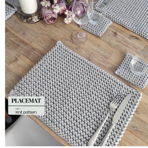 Modern Knitted Placemat and Coaster Pdf Pattern, Easy Knit Table Decor