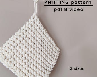 Knit Square Potholder Pattern - Easy Beginner Kitchen Trivet (PDF Download)