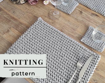Rectangle Knitted Placemat & Coaster Pattern PDF: Easy Beginner Table Mat, Easter Spring Decor (Instant Download)