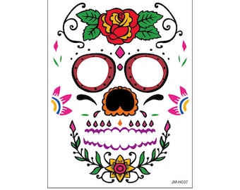 Halloween skull face temporary tattoo