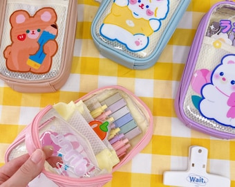 Cartoon Kawaii Large-capacity Pencil Case, Student Multi-layer Pencil Case, Transparent Stationery Bag, Zip Pencil Pouch, School Supplies