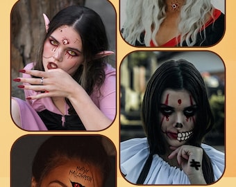 2023 New Halloween face & and big mouth temporary tattoo