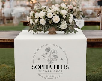 Personalized Table Runner with Logo, Custom Linen Table Banner, Vendor Booth Decor, Trade Show Table Sign, Small Business Branding 121MLC0