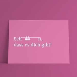Postkarte Schön, dass es dich gibt / Schwebebahn & Wuppertal / Spruch, Typografie, Grußkarte / Freund, Freundin, Frau, Mann
