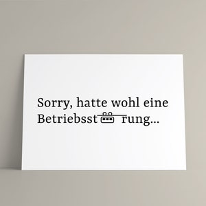 Postkarte Betriebsstörung / Schwebebahn & Wuppertal / Spruch, Typografie, Grußkarte / Entschuldigung, Sorry, tut mir Leid