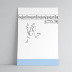 Postkarte Fliegender Reiher / Schwebebahn & Wuppertal / Illustration, Zeichnung, Grußkarte /  Mutter, Vater, Freundin, Mann, Schwester