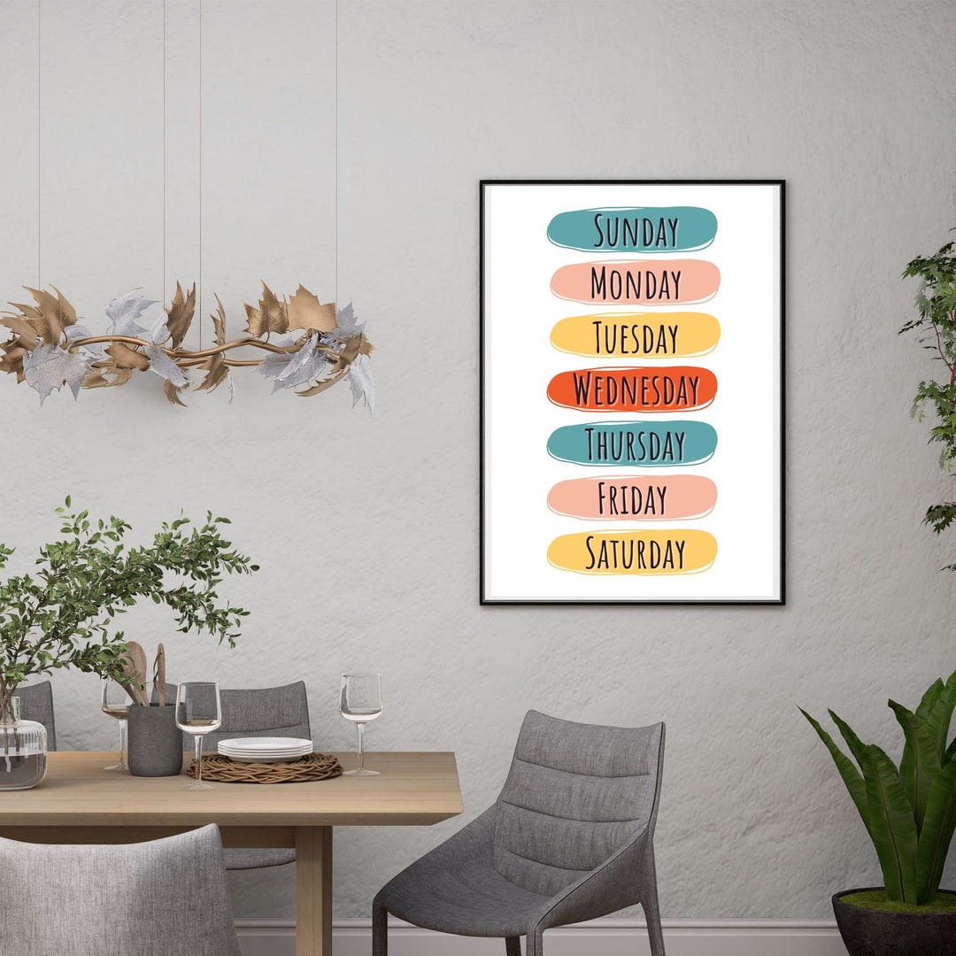 Days of the Week Days of the Week Chart ESL Classroom Decoration ...