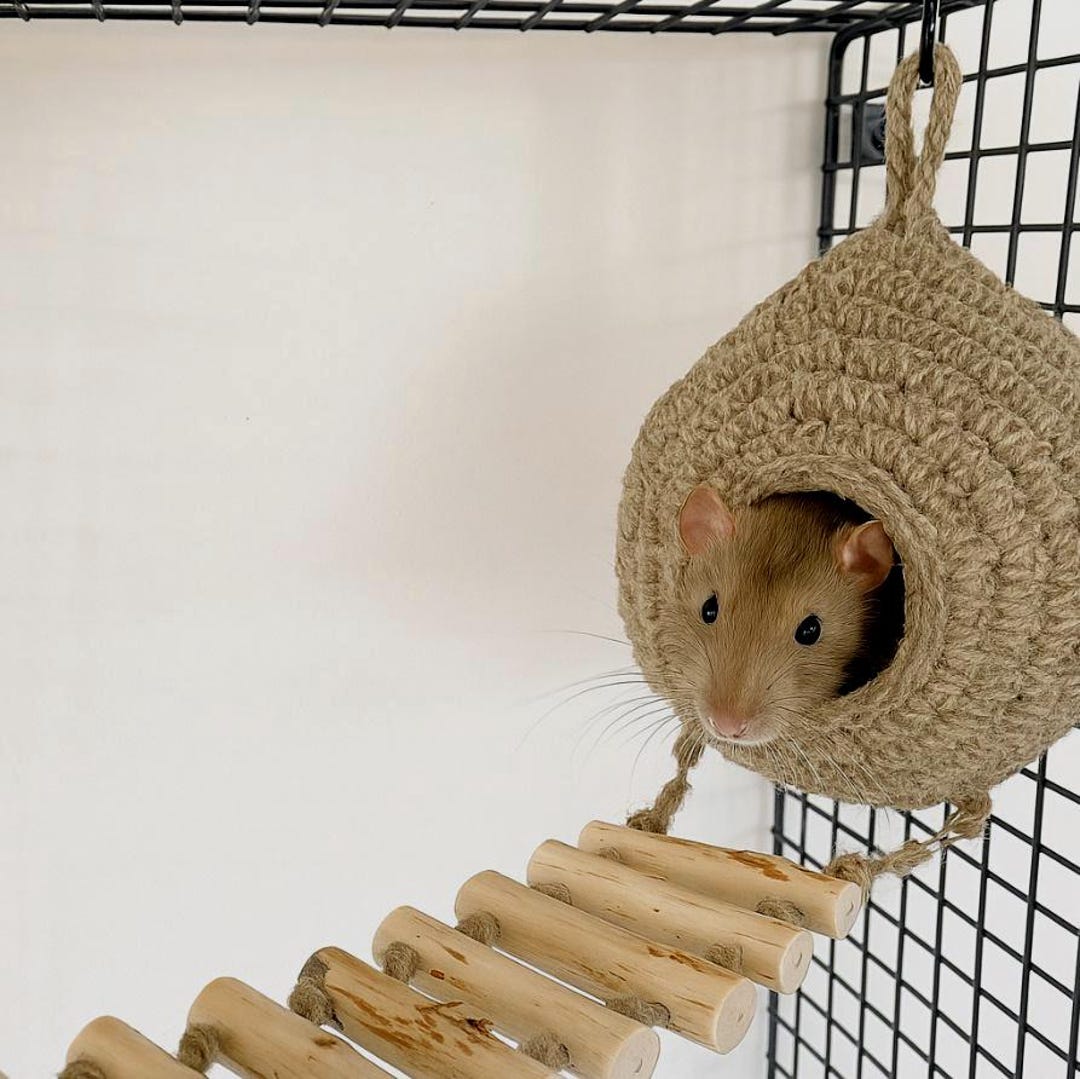 Crochet Hammock Pattern Rats Handmade Linen Rope Rat Hammock: Crocheted Hanging Nest for Small Pets ...