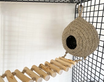 Crocheted Rat Hammock Hanging Small Pet Bed Mouse Hideout Sugar Glider Hanging House Tiny House for Hamster Cage Accessories Rat Bedding