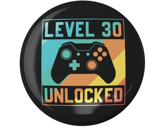 Feestpin 30e verjaardag badge, gamerfeestje level 30
