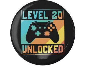 Gamer 20e verjaardag badge, level 20 ontgrendelde controller feestaccessoire