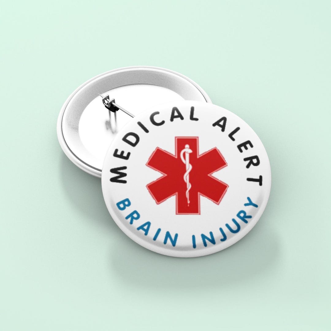 Brain Injury Alert Medical Badge | 25mm ID Diabetes Pin Reel Button ...