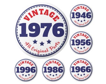 Vintage jaar verjaardagsbadge retro alle originele onderdelen 30e 40e 50e 60e 70e 80e