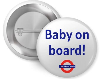 EMUWORKS Baby On Board Badges - London Underground Logo , Pregnancy Announcement Pin Button Badge 1in 25mm