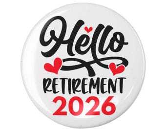 Boss Retirement Badge, White Round Design with Red Hearts, 50mm–75mm