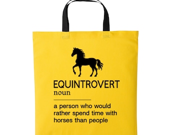 Horse Tote Bag, Sunflower Yellow Cotton Shopper with Black Handles