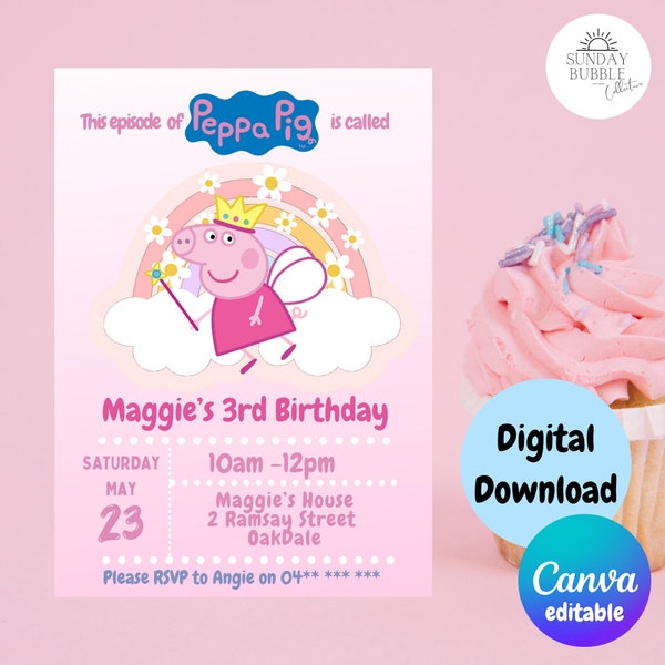 Peppa Pig Birthday invitation | Peppa Pig Invitation | Peppa Pig Party Kids Invite | Printable and Editable Canva Template Instant Download