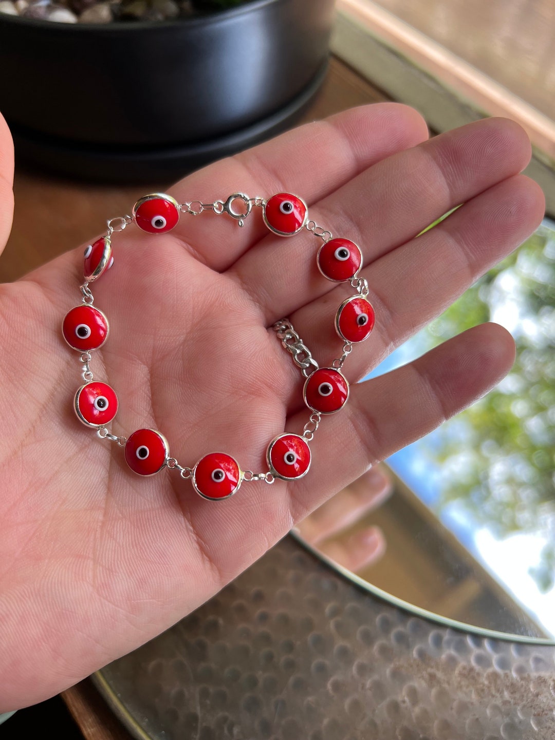 Red Evil Eye Bracelet Sterling Silver Handmade Etsy