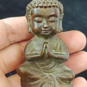 Buddhist antique brass mini Dharma Buddha sitting Buddha, Peace Zen Bodhisattva, meditation decorations Tibetan Buddhism Tathagata Miniature