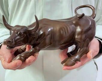 Figura de toro de Wall Street de bronce antiguo, decoración de oficina de riqueza de Feng Shui