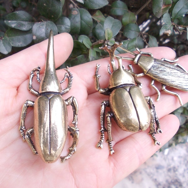 Lot of 3 pieces Vtgbrasslover Vtg Vintage style brass lucky insect Uang bug Statues Fortune insect figure tea pet paperweight toys gift