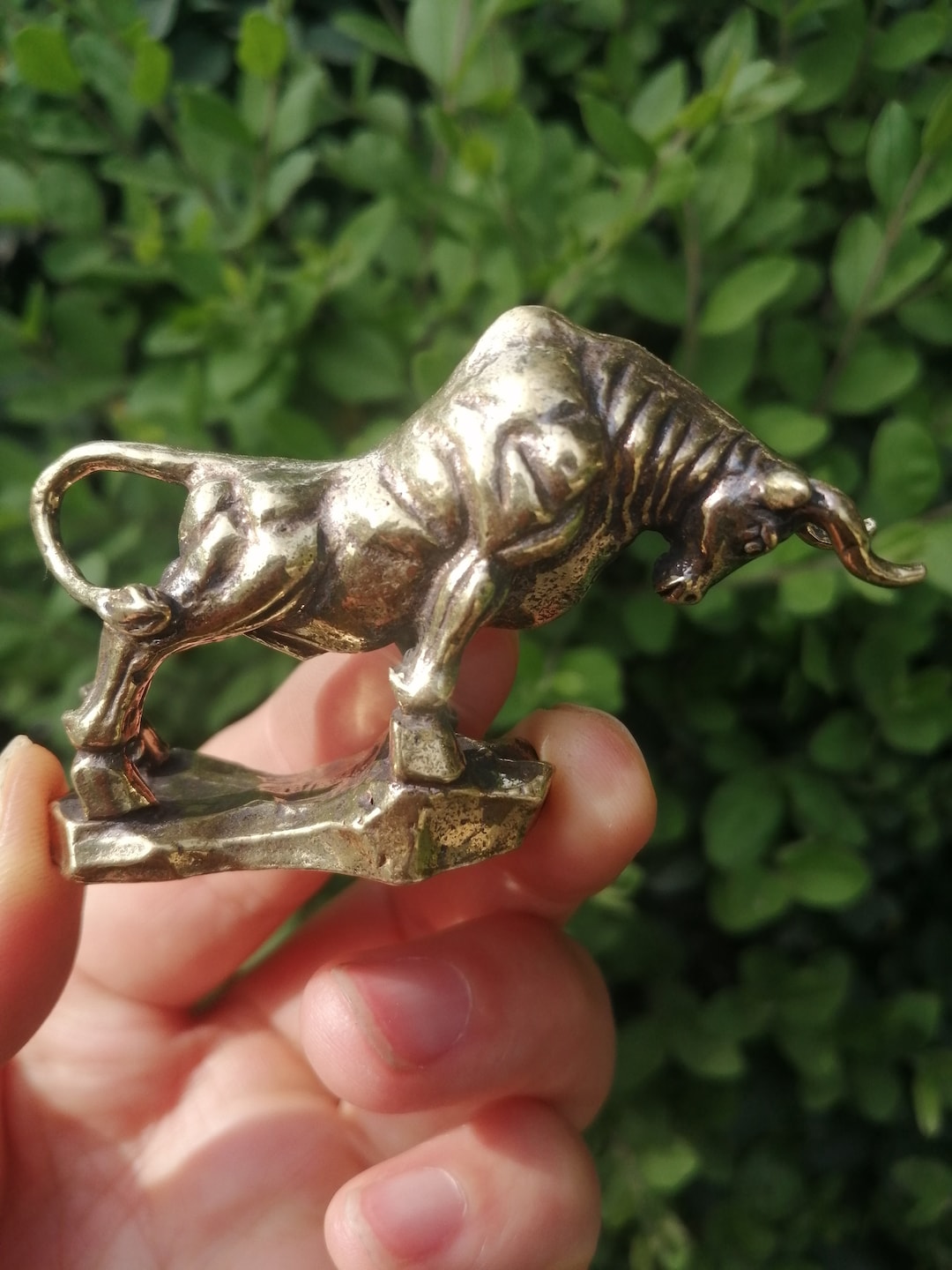 Mini Wall Street Bronze Fierce Bull OX Statue, Brass Copper Fighting ...