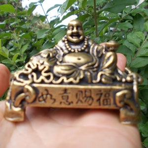 Mini Copper Happy Laugh Maitreya Buddha Wealth Statue, Brass Laughing Smiling Buddha Budai Figure Buddhism Happiness God of Wealth Zen fr684