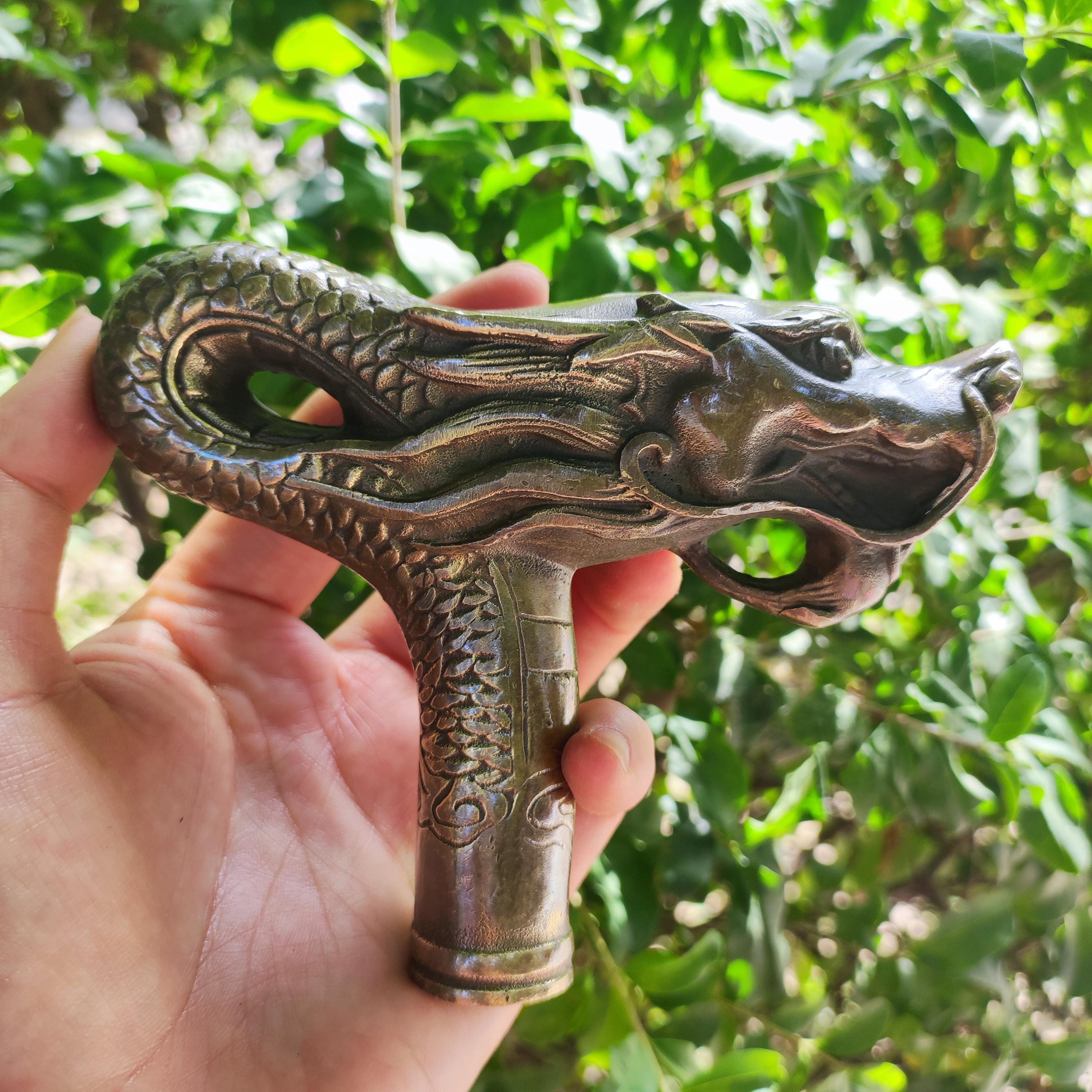 Antiqued Brass Copper Dragon Head Handle for Wooden Walking Stick