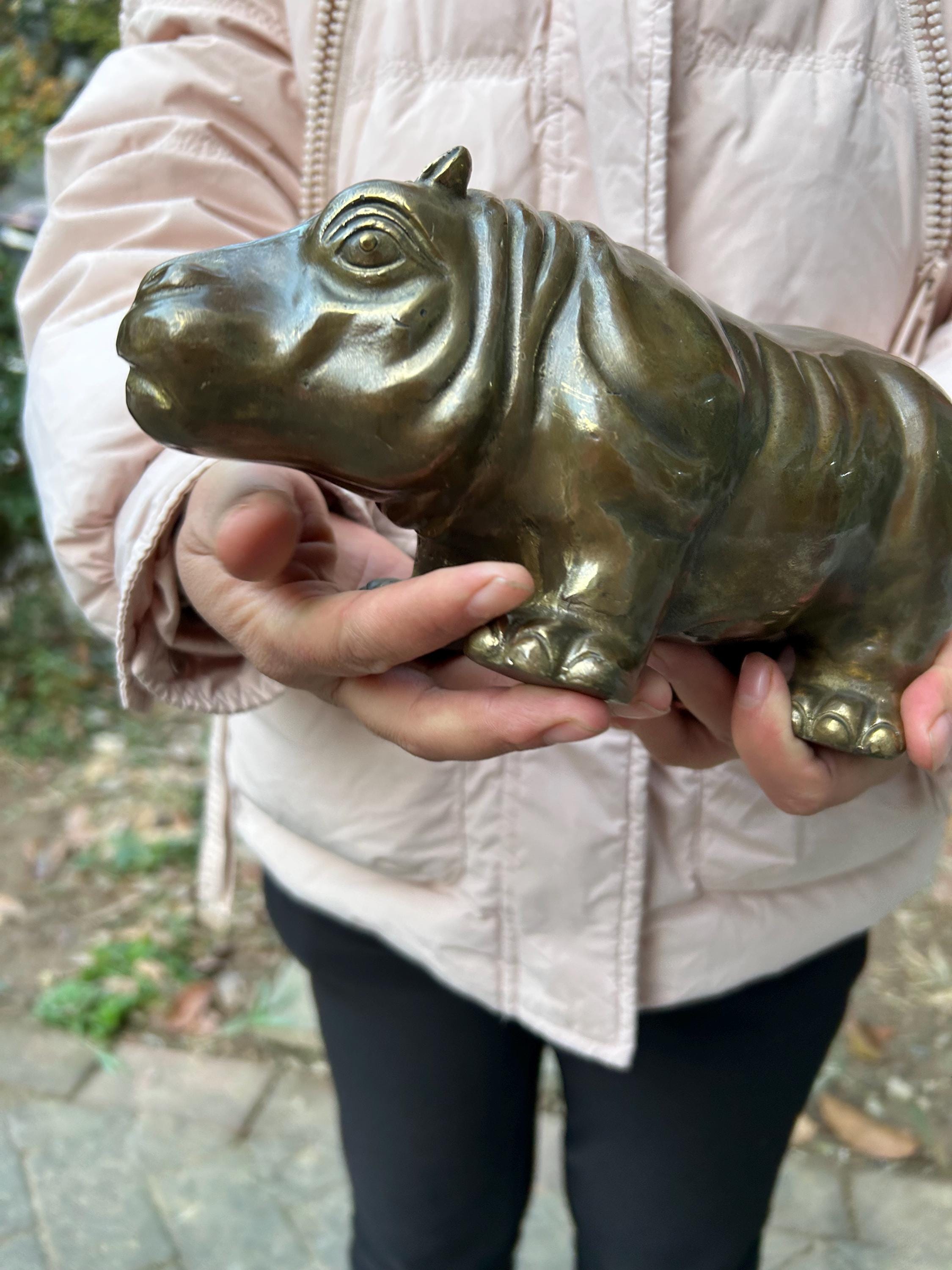 カバ牙　象彫刻置物 巨大な真鍮製カバの置物モデル装飾、カバ彫刻テーブル装飾レトロ野生