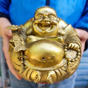 Brass Laughing Smiling Buddha Statue Budai Figure Buddhism Happiness God of Wealth Zen,Old Copper Happy Laugh Maitreya Buddha Wealth Statue