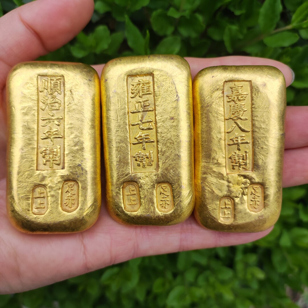 thumbnail image 2 of Brass Gold Ingot Replica – 'Made In The Republic Of China' – Antique Reproduction Play Pieces 2 of 6