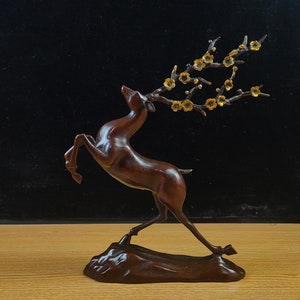 Huge Brass deer Figurine Model Ornament Retro Animal Statue Home Table Decoration Solid Metal Ornament, Mini deer Sculpture