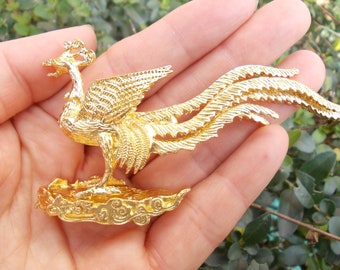 Vtgbrasslover Vtg Vintage style  phoenix statue  , animal Gold-plated phoenix figure paperweight mini toys gift FengShui