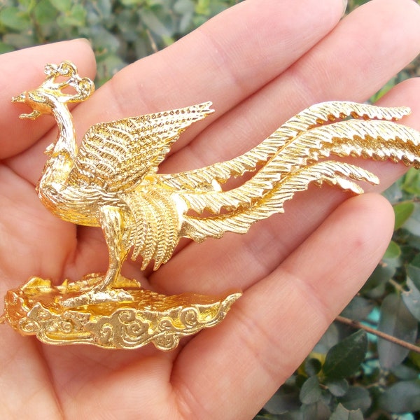 Vtgbrasslover Vtg Vintage style  phoenix statue  , animal Gold-plated phoenix figure paperweight mini toys gift FengShui