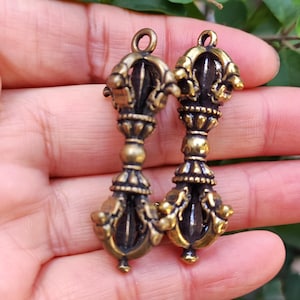 Get 2 Vtg Vintage style mini Copper Puba Vajra pestle Pendant Charms,Tibetan Nepal religious exorcism four strand Vajra pestle buddha amulet