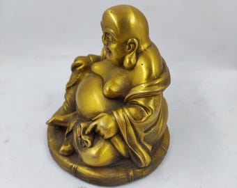 金メッキ銅製、笑う弥勒菩薩像、仏教寺院装飾菩薩像、チベットの笑う