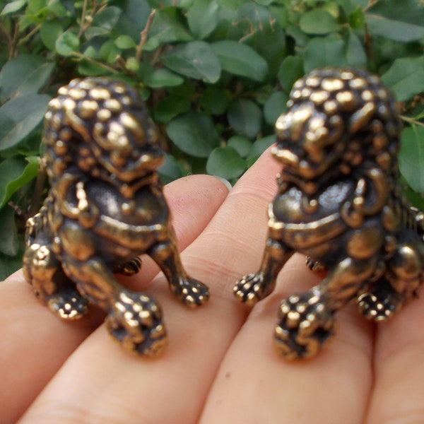 Vtgbrasslover Vtg Vintage style Auspicious mini Foo Dog Door Lion Leo Animal Pair, lion foo dogs Wealth animal Housewarming Congratulatory