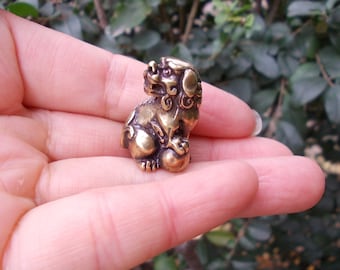 Consigue 2 estatuas de metal con bisagras de perro foo chino Qilin de latón, artesanía de cobre macizo, arte de latón, bestia, obra de arte, decoración, perro foo PiXiu, león fr21651