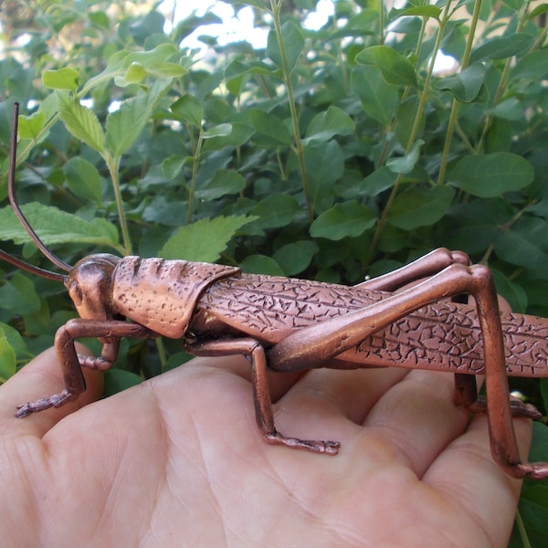 Vtgbrasslover Vtg Vintage style copper lucky locust  Statue grasshopper Fortune animal figure tea pet paperweight toy gift Collectible Art