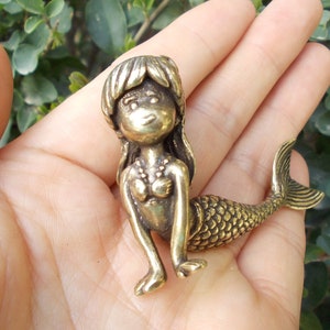 Copper Art brass Mermaid statue, Mini Mermaid Figurine Sculpture, Mermaid Delicate Noble Girl Decor Gift, Romance Boho Nautical Theme BG2111