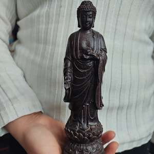 Tibet Wooden buddha statue, Vintage Hand Carved Wood Monk figurine,car decor wood carving Collectible tara Prayer Box , Meditation Zen Decor