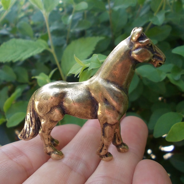 Vtgbrasslover Vtg Vintage style brass lucky horse Statue centipede Fortune animal figure tea pet paperweight toy gift Collectible Art fr739