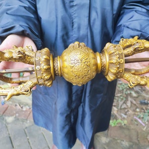 Ren koppar 5 Vajra, kreativ handgjord Buddha Vajra hantverkssamling dekoration, stor tibetansk Dorje buddhism Mahakala Buddha Nepal fr987