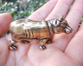 Vtgbrasslover Vtg Vintage style brass hippo Statues  ,  hippo statues figure  mini toys gift FengShui