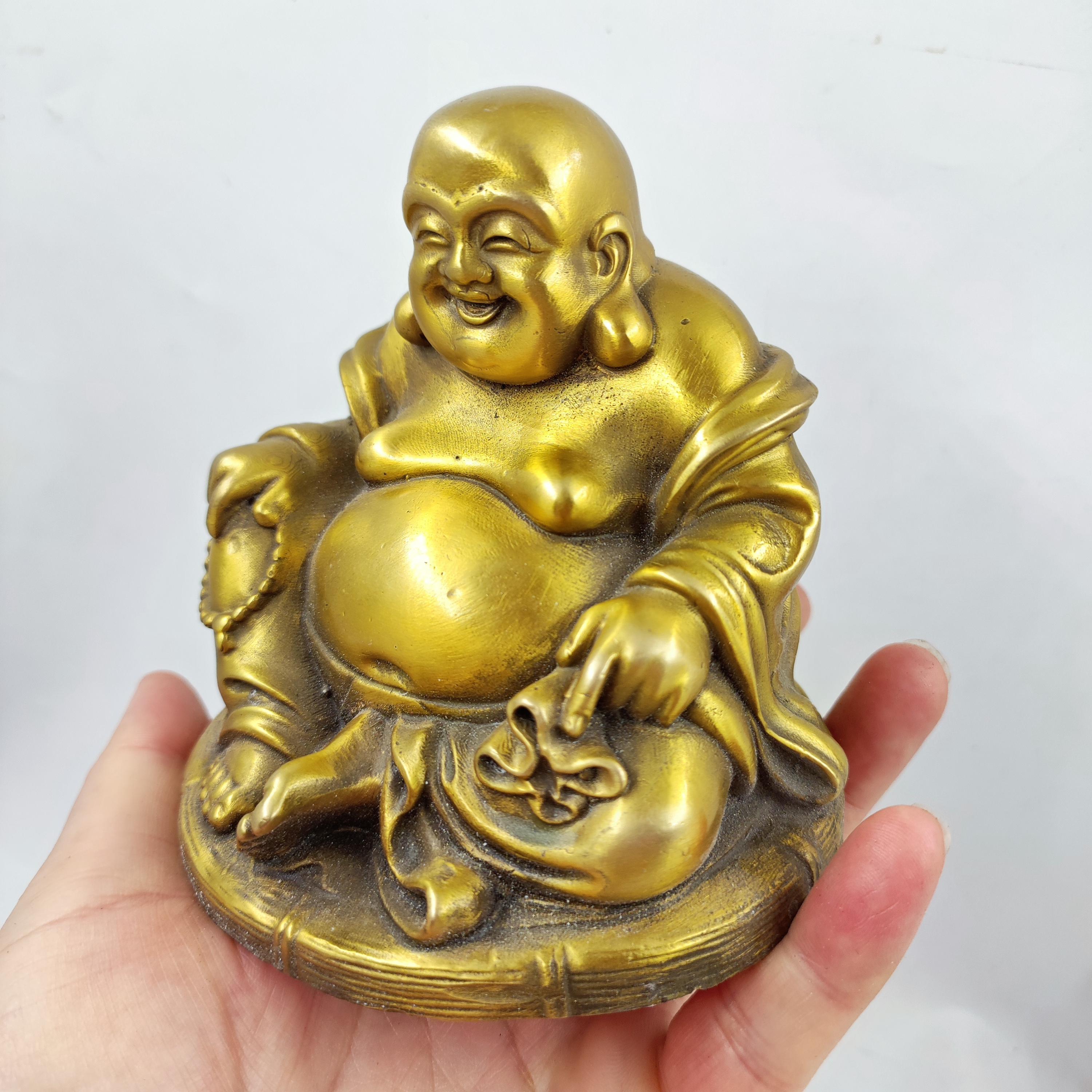 金メッキ銅製、笑う弥勒菩薩像、仏教寺院装飾菩薩像、チベットの笑う